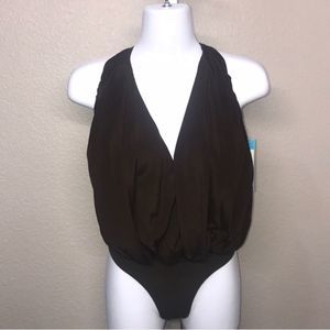Alice + Olivia Silky Chocolate Brown Bodysuit